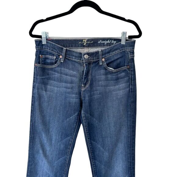 7 For All Mankind Stretch Straight Leg Jeans Blue Denim Medium Wash Size 29 - Picture 2 of 9